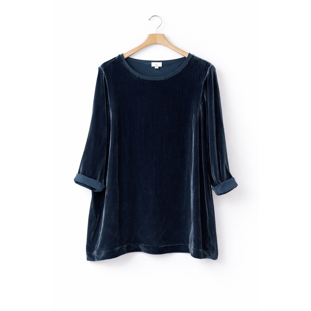 J.Jill Peacock Velvet Tunic XL‎ Petite Silk Blend 3/4 Sleeve NWT